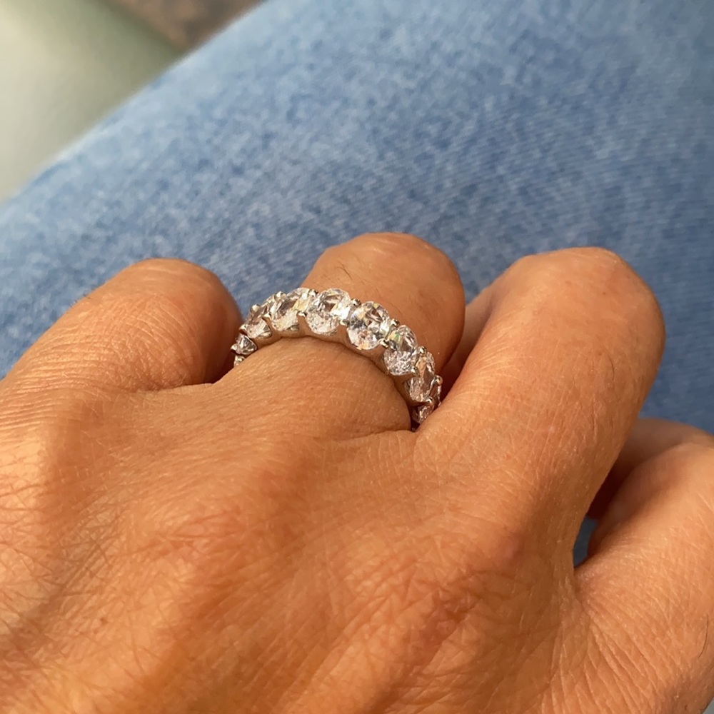 Sterling silver Eternity Oval Wedding Band CZ - Picture 8 of 10